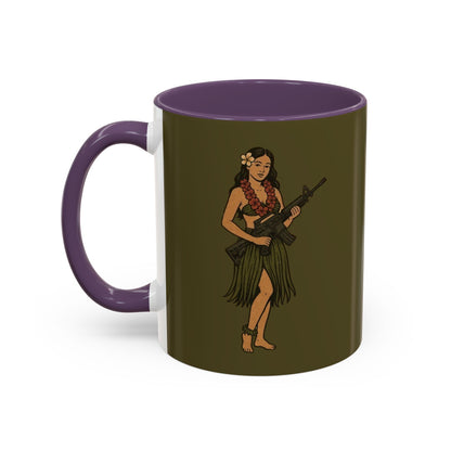 Hula Girl Packin' Heat Dark Green Accent Mug by theGreenDragonTavern.shop