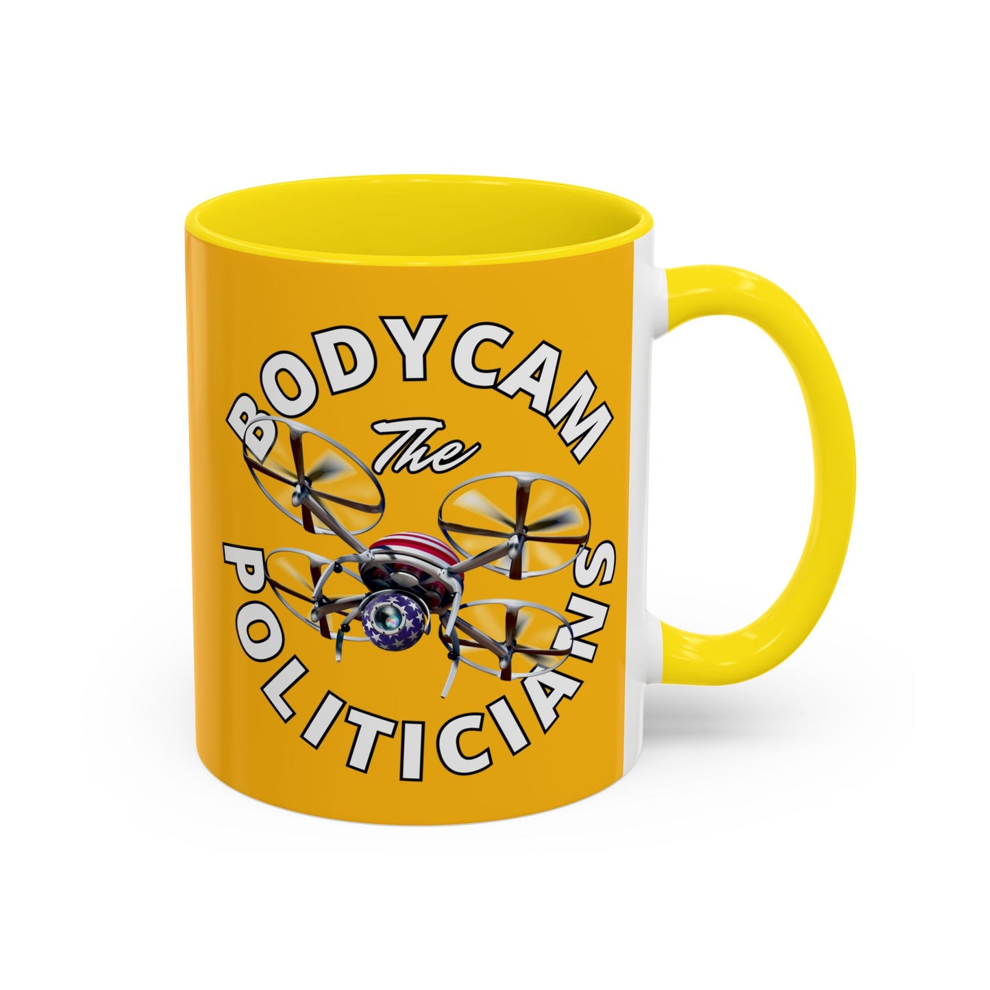Bodycam the Politicians Drone Yellow Accent Mug by theGreenDragonTavern.shop
