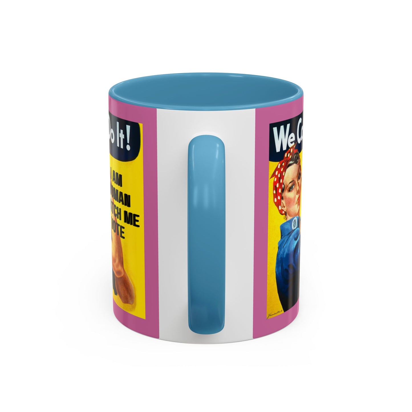I Am Woman Watch Me Vote Rosie Pink Accent Mug by theGreenDragonTavern.shop