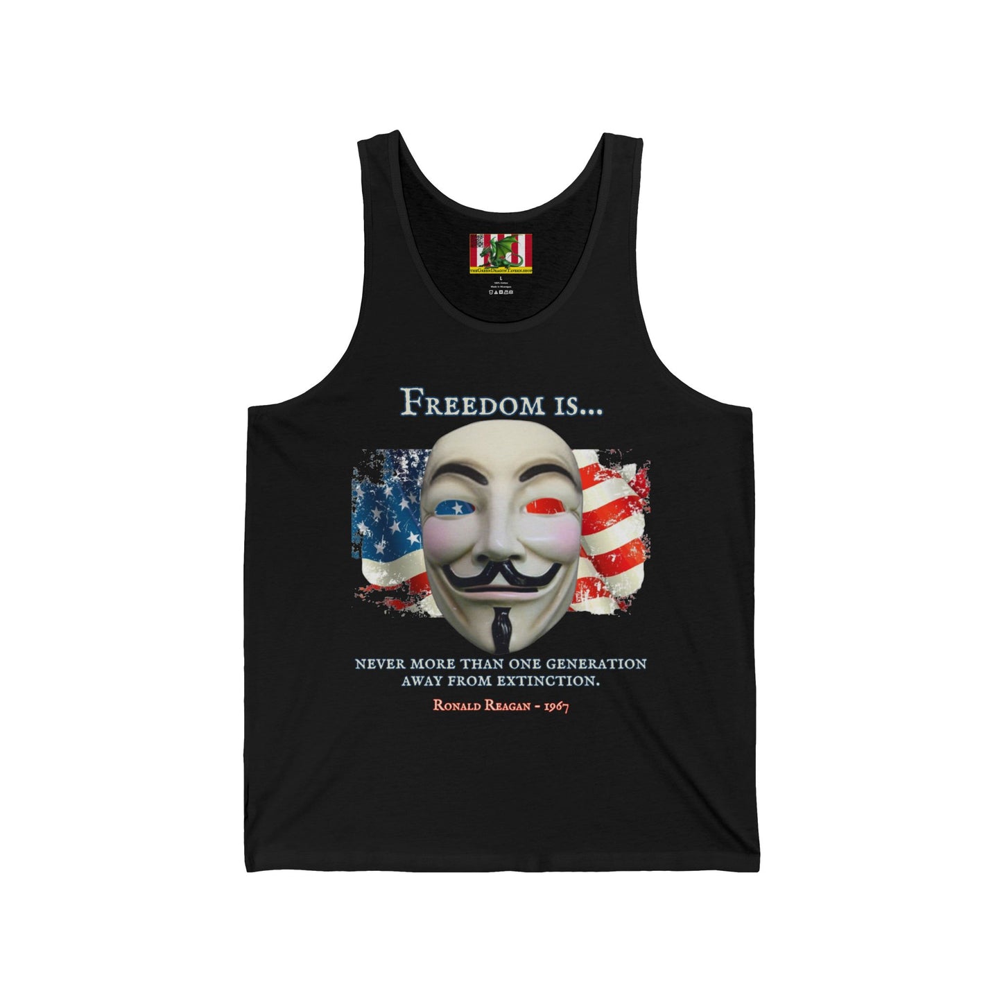 Ronald Reagan Freedom Vendetta Unisex Jersey Tank Top by theGreenDragonTavern.shop
