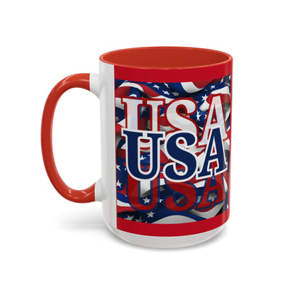USA Blue font Center Patriot Red Accent Mug by theGreenDragonTavern.shop