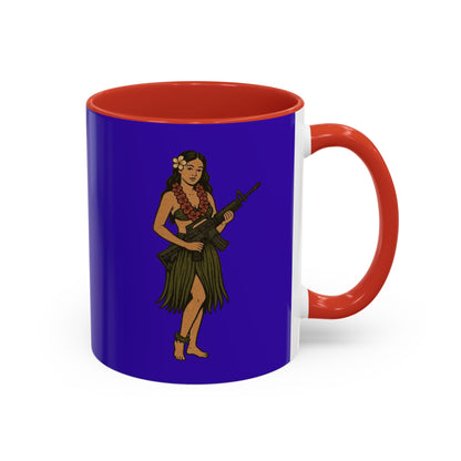 Hula Girl Packin' Heat Dark Purple Accent Mug by theGreenDragonTavern.shop