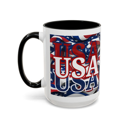 USA White font Center Patriot White Accent Mug by theGreenDragonTavern.shop