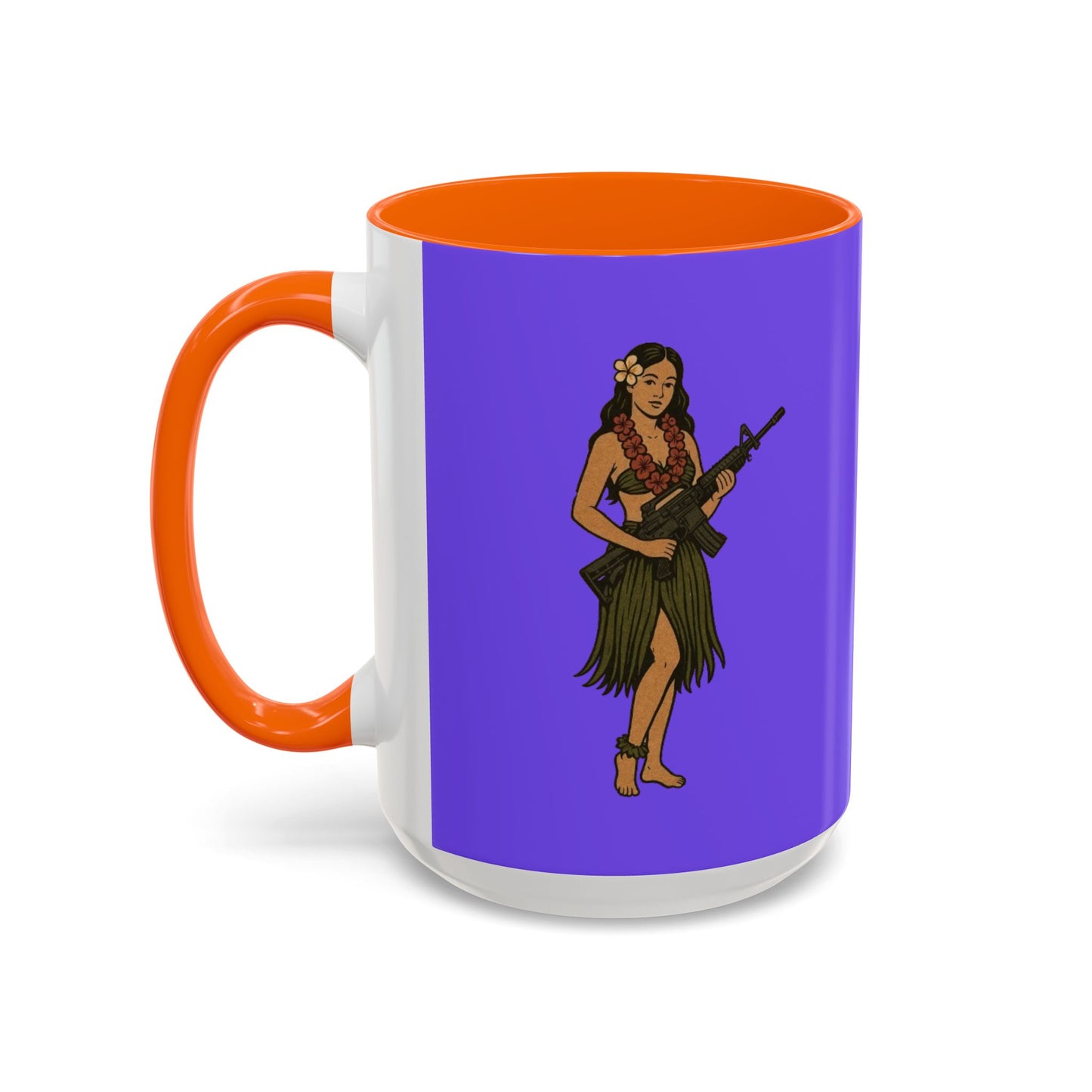 Hula Girl Packin' Heat Light Purple Accent Mug by theGreenDragonTavern.shop
