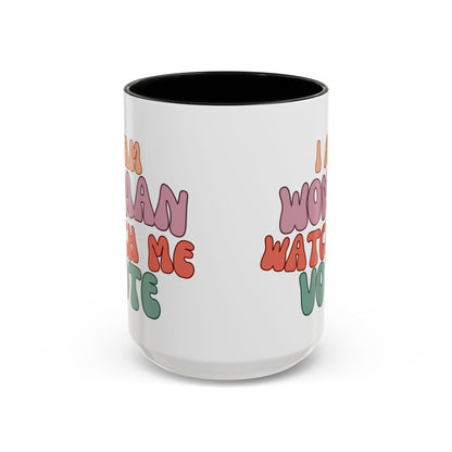 I Am Woman Watch Me Vote White Accent Mug by theGreenDragonTavern.shop