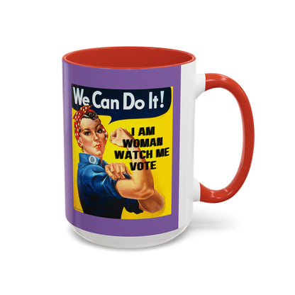 I Am Woman Watch Me Vote Rosie Light Purple Accent Mug by theGreenDragonTavern.shop