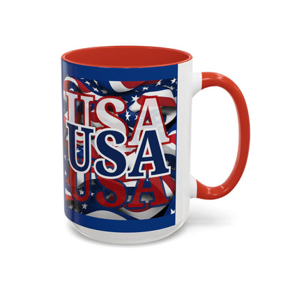 USA Blue font Center Patriot Blue Accent Mug by theGreenDragonTavern.shop