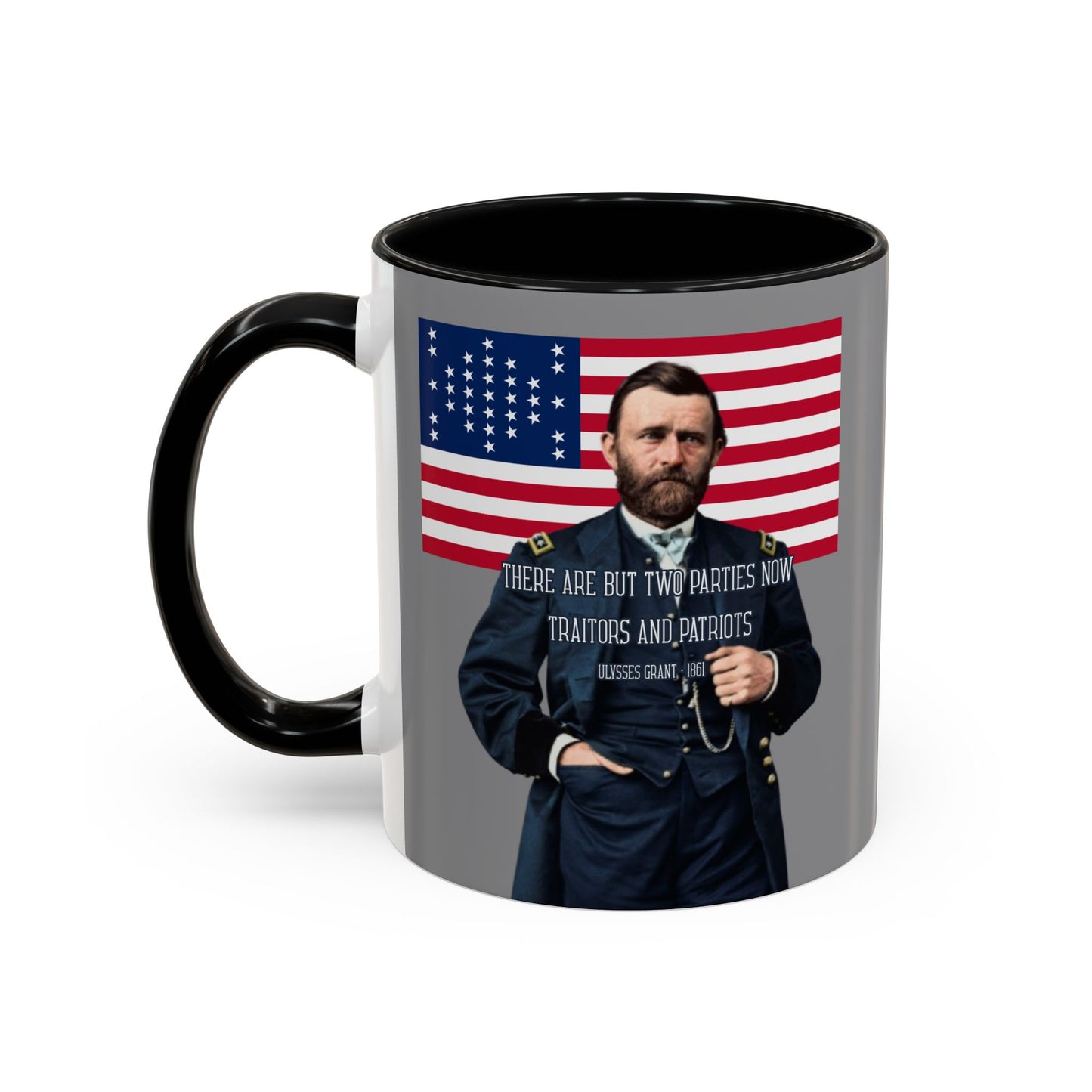 "Traitors and Patriots" Ulysses Grant Grey Accent Mug by theGreenDragonTavern.shop