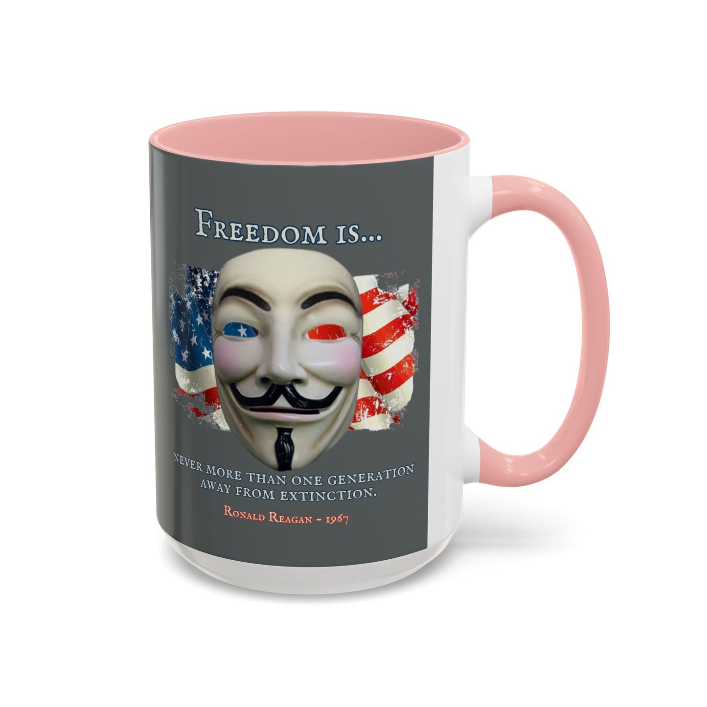Ronald Reagan Freedom Vendetta Grey Accent Mug by theGreenDragonTavern.shop