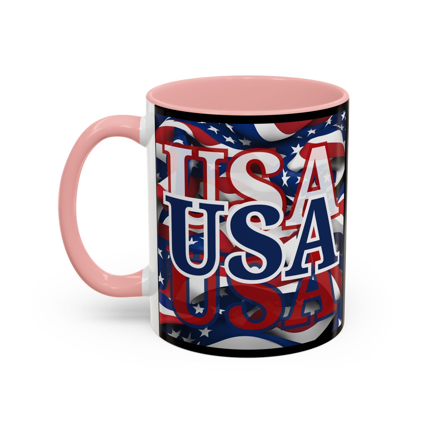 USA Blue font Center Patriot Black Accent Mug by theGreenDragonTavern.shop