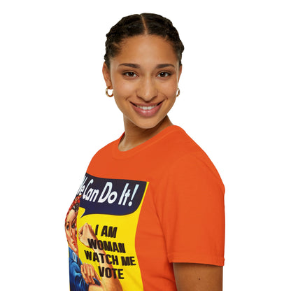 I Am Woman Watch Me Vote Rosie Light colors Unisex T-Shirt by theGreenDragonTavern.shop