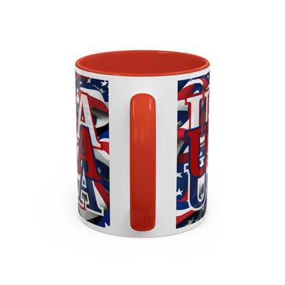 USA Red font Center Patriot White Accent Mug by theGreenDragonTavern.shop