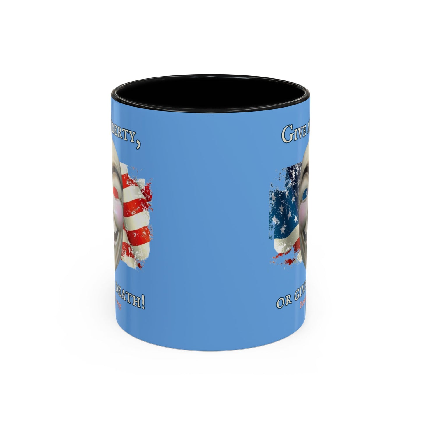 Vendetta, "Give me liberty, or give me death!" Blue Accent Mug by theGreenDragonTavern.shop