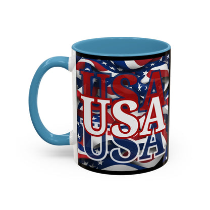 USA White font Center Patriot Black Accent Mug by theGreenDragonTavern.shop