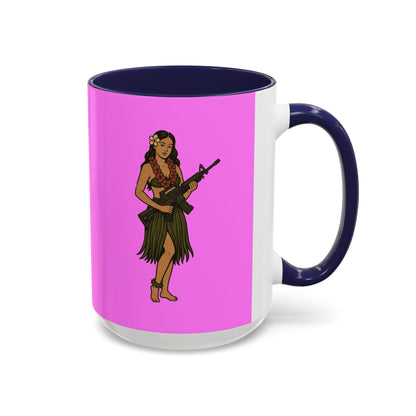 Hula Girl Packin' Heat Pink Accent Mug by theGreenDragonTavern.shop