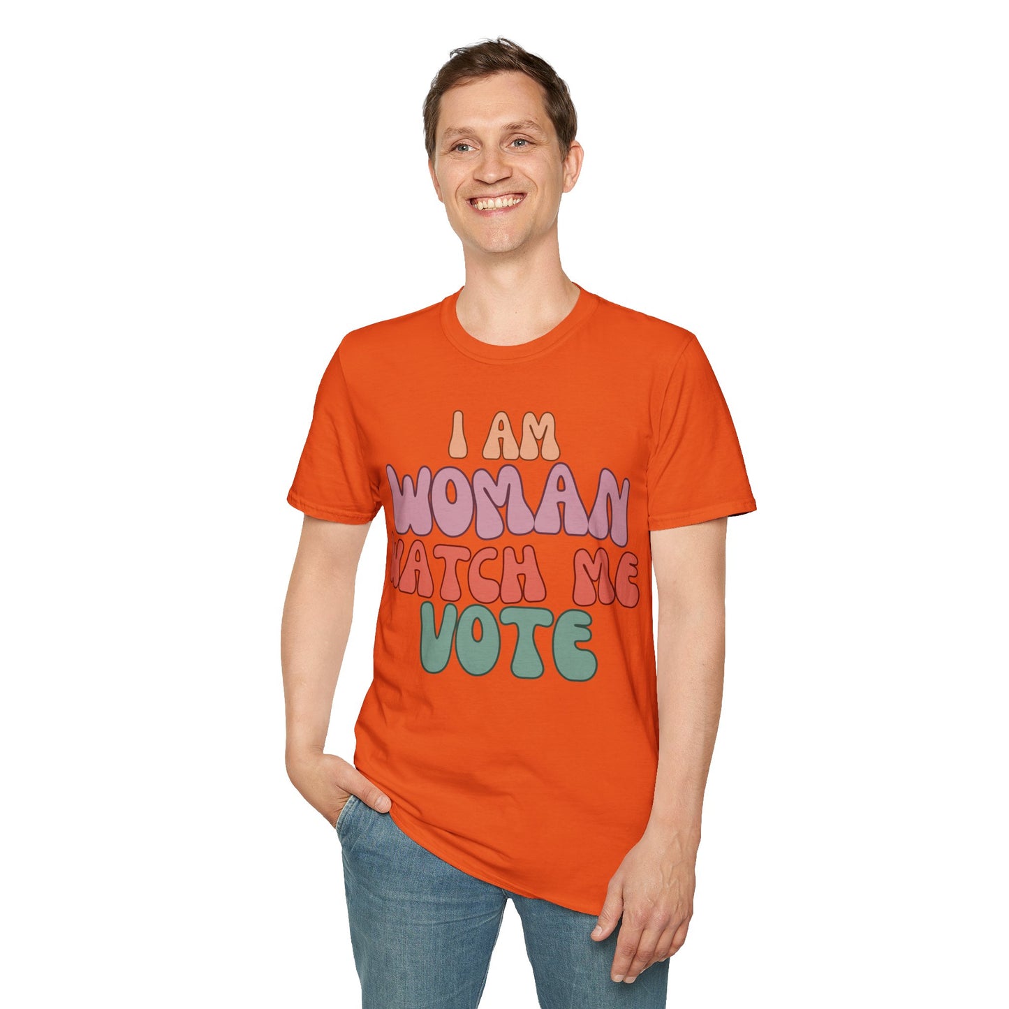 2-sided I Am Woman Watch Me Vote LTcolors Unisex T-Shirt by theGreenDragonTavern.shop