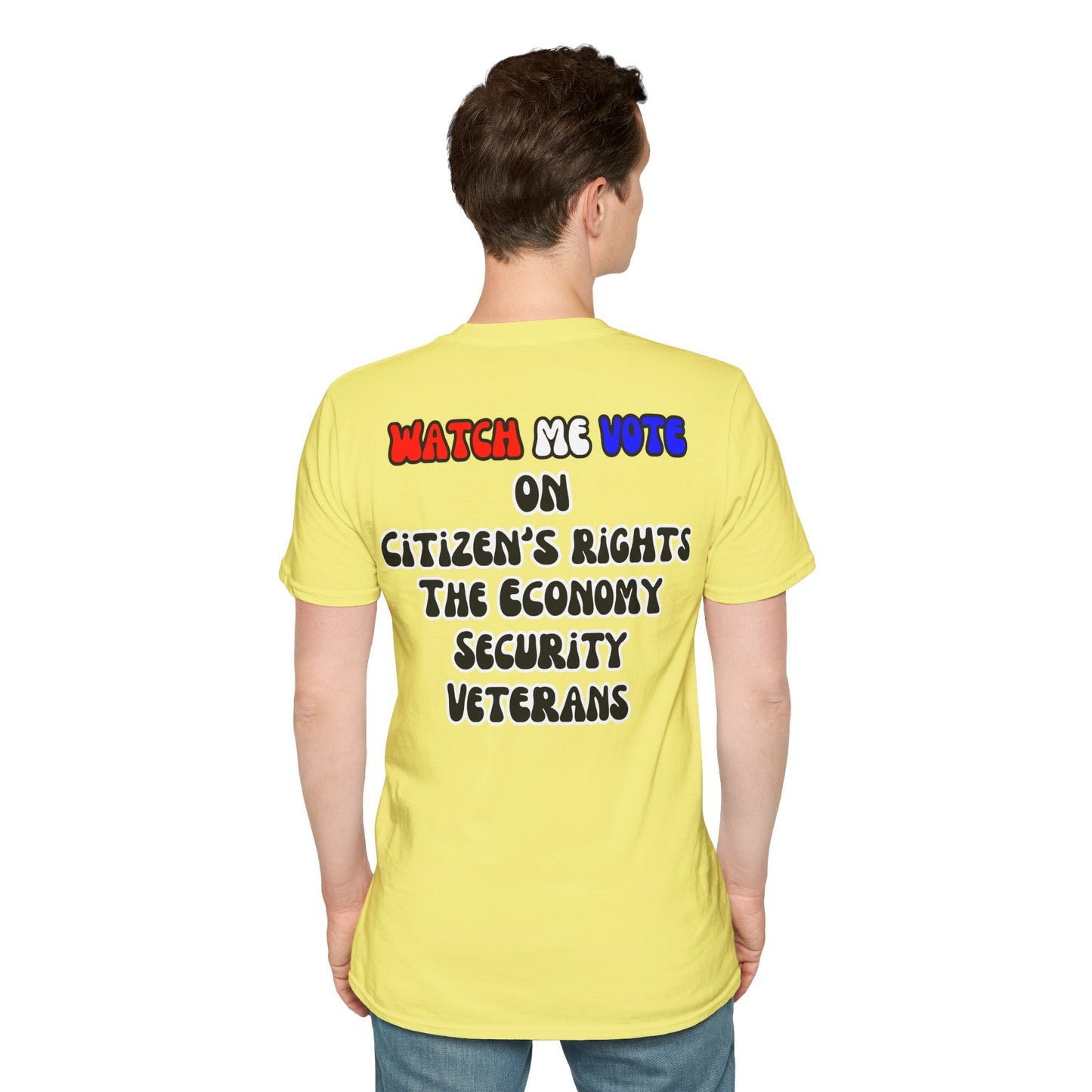 2-sided, I Am Woman Watch Me Vote Light colors Unisex T-Shirt by theGreenDragonTavern.shop