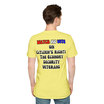 2-sided, I Am Woman Watch Me Vote Light colors Unisex T-Shirt by theGreenDragonTavern.shop