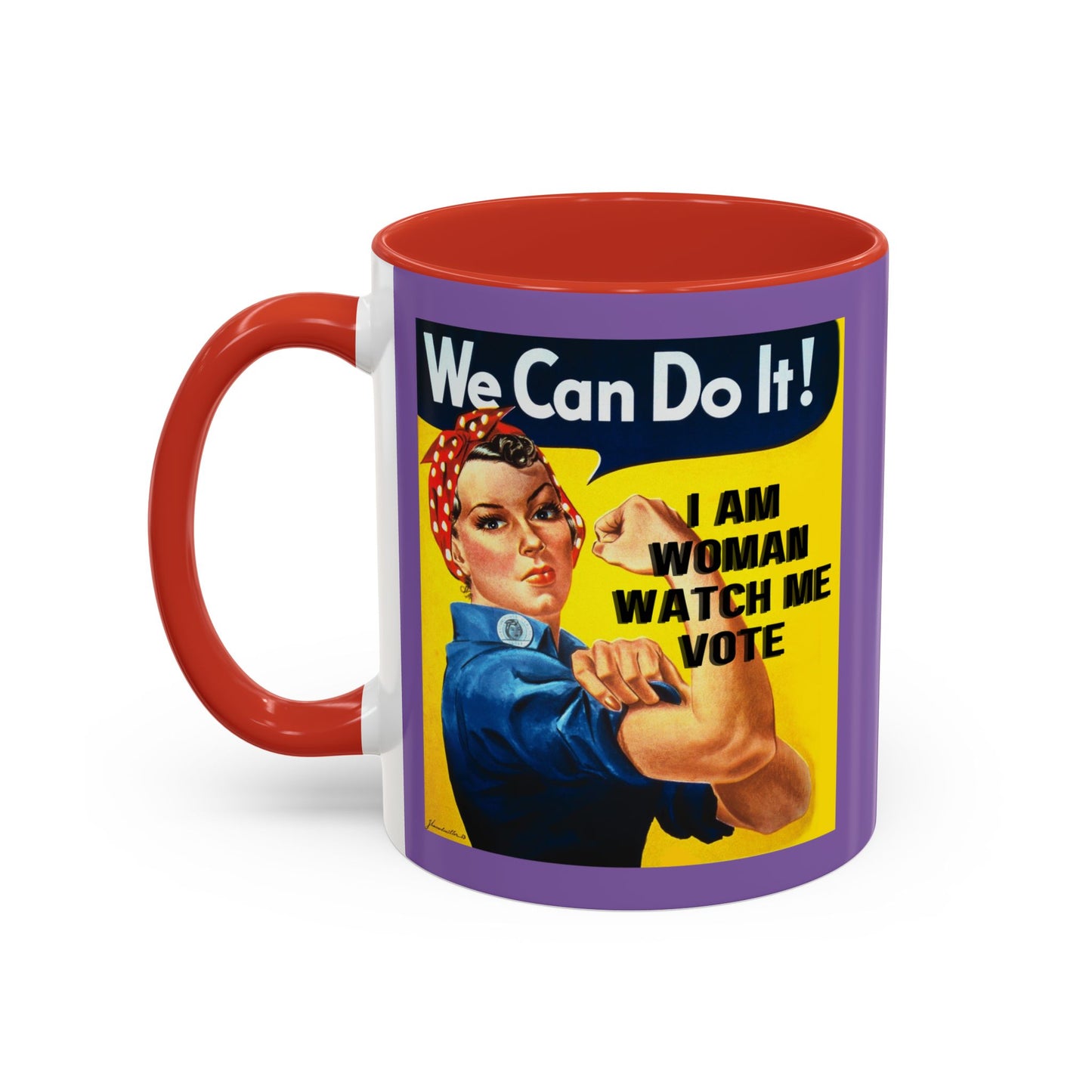I Am Woman Watch Me Vote Rosie Light Purple Accent Mug by theGreenDragonTavern.shop