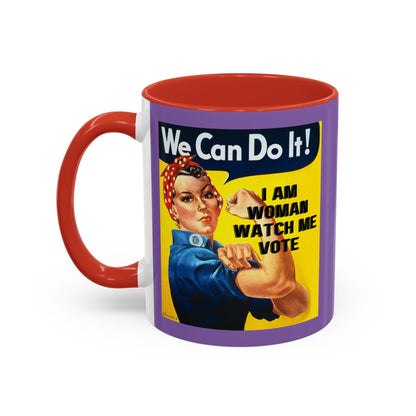 I Am Woman Watch Me Vote Rosie Light Purple Accent Mug by theGreenDragonTavern.shop