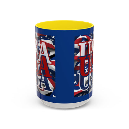 USA Red font Center Patriot Blue Accent Mug by theGreenDragonTavern.shop