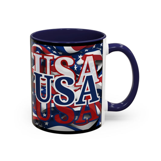 USA Blue font Center Patriot Black Accent Mug by theGreenDragonTavern.shop