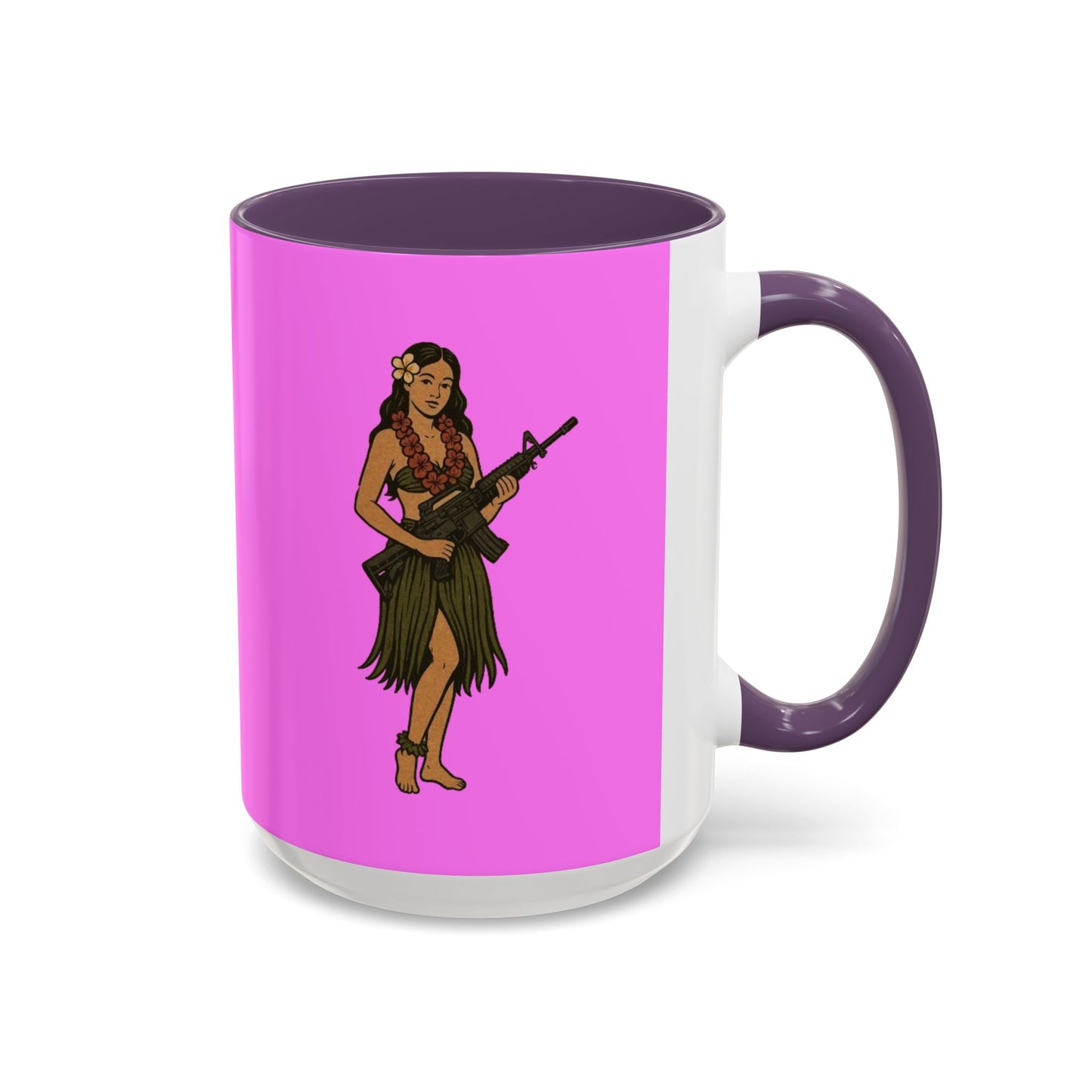 Hula Girl Packin' Heat Pink Accent Mug by theGreenDragonTavern.shop