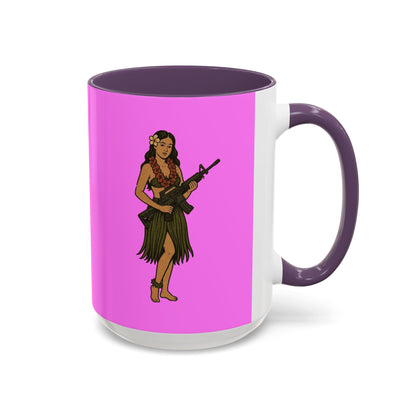 Hula Girl Packin' Heat Pink Accent Mug by theGreenDragonTavern.shop