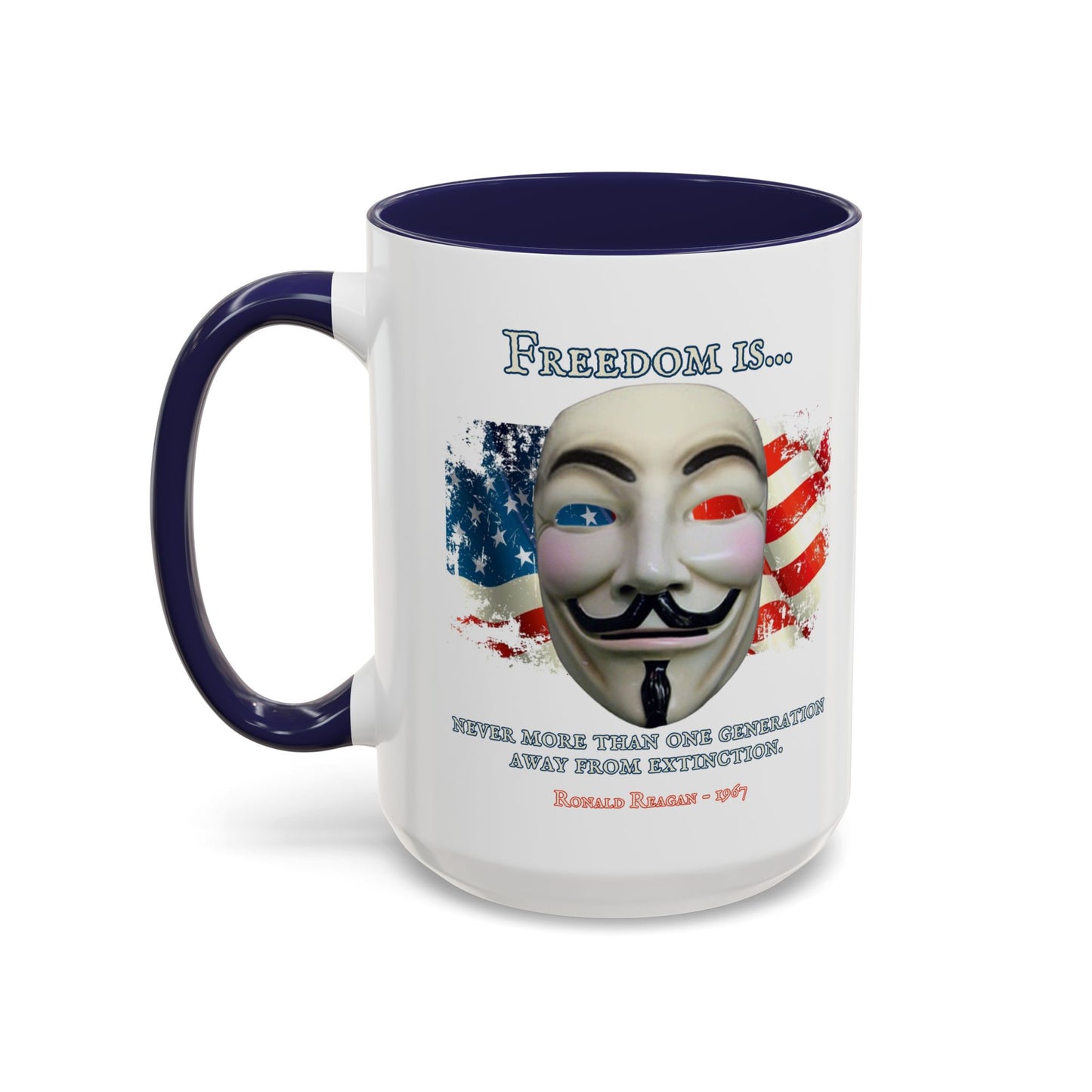 Ronald Reagan Freedom Vendetta White Accent Mug by theGreenDragonTavern.shop