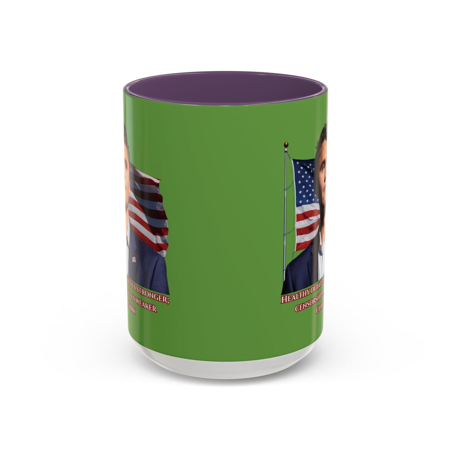 Charlie Kirk, Healthy Debate Green Accent Mug by theGreenDragonTavern.shop