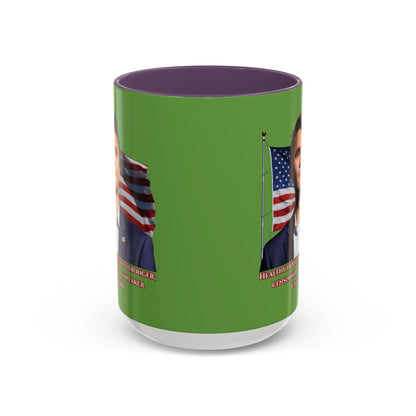 Charlie Kirk, Healthy Debate Green Accent Mug by theGreenDragonTavern.shop