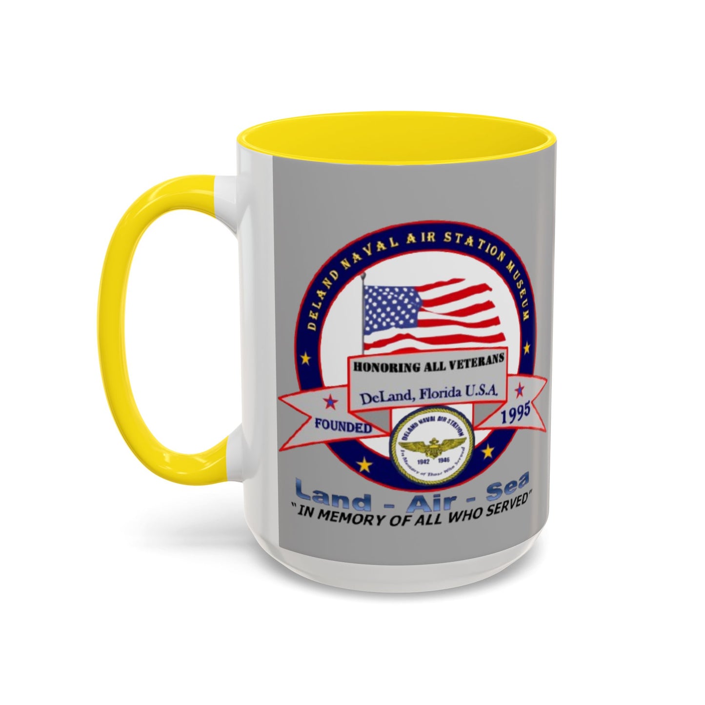 DNASM 2-sided, Founding & Student Art Light Grey Accent Mug by theGreenDragonTavern.shop