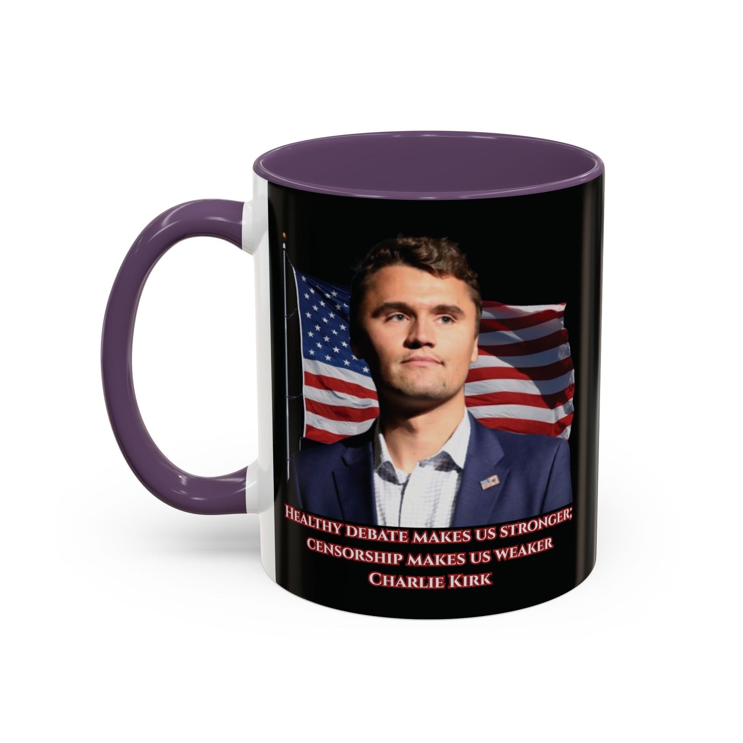 Charlie Kirk, Healthy Debate Black Accent Mug by theGreenDragonTavern.shop