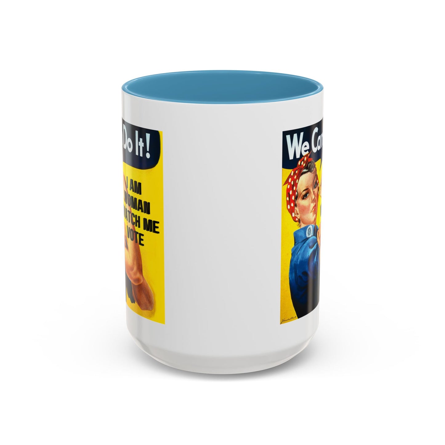 I Am Woman Watch Me Vote Rosie White Accent Mug by theGreenDragonTavern.shop