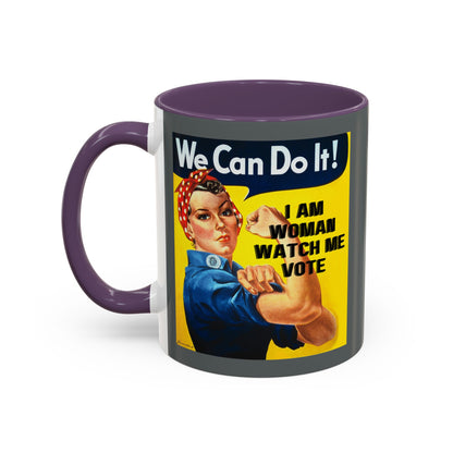I Am Woman Watch Me Vote Rosie Grey Accent Mug by theGreenDragonTavern.shop