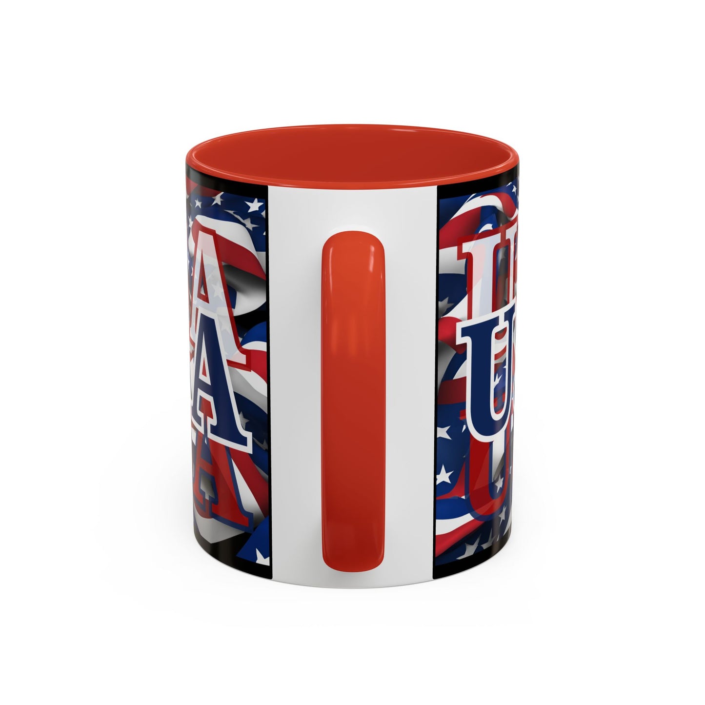 USA Blue font Center Patriot Black Accent Mug by theGreenDragonTavern.shop