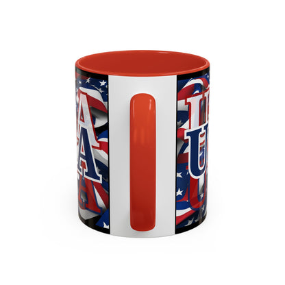 USA Blue font Center Patriot Black Accent Mug by theGreenDragonTavern.shop