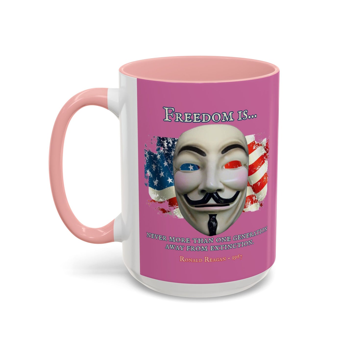 Ronald Reagan Freedom Vendetta Pink Accent Mug by theGreenDragonTavern.shop