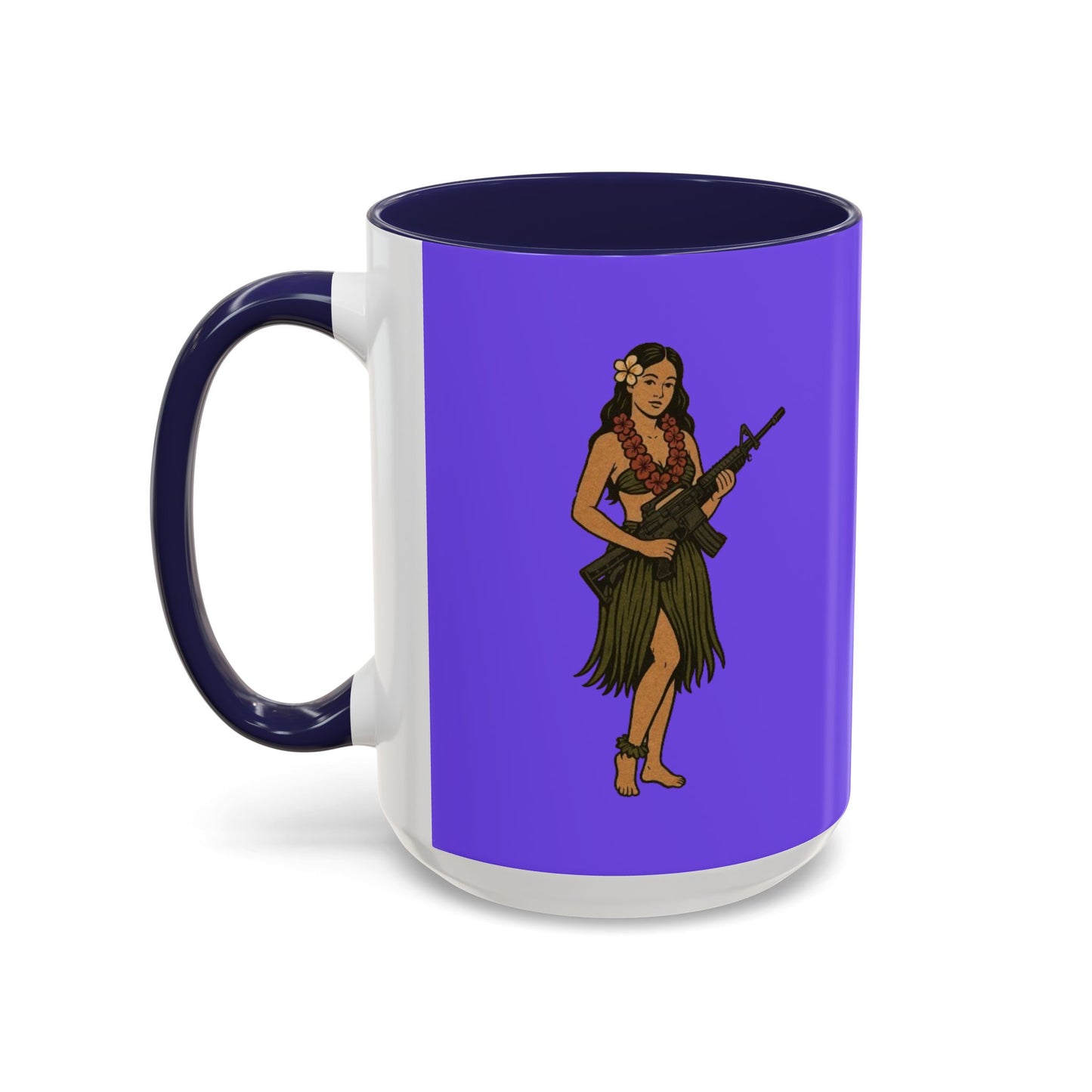 Hula Girl Packin' Heat Light Purple Accent Mug by theGreenDragonTavern.shop