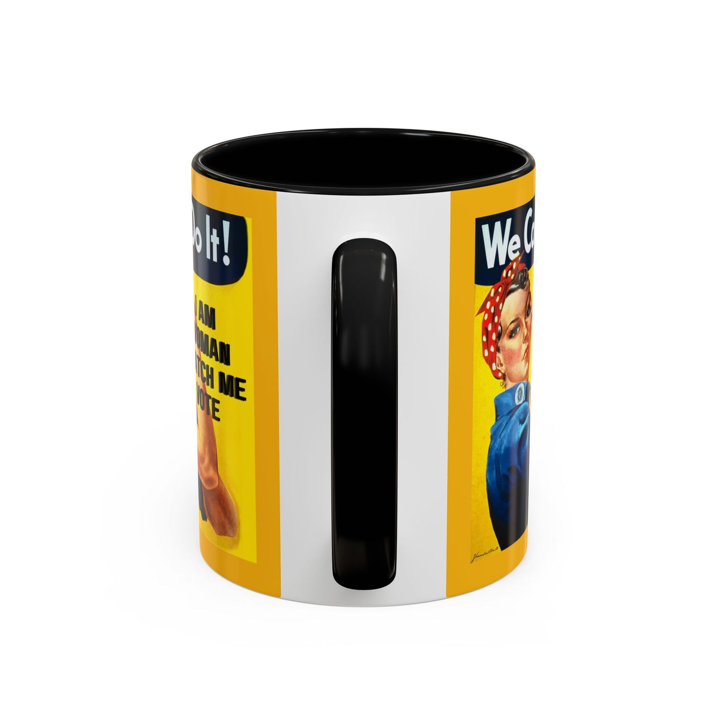 I Am Woman Watch Me Vote Rosie Yellow Accent Mug by theGreenDragonTavern.shop