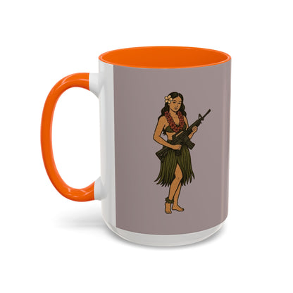 Hula Girl Packin' Heat Grey Accent Mug by theGreenDragonTavern.shop
