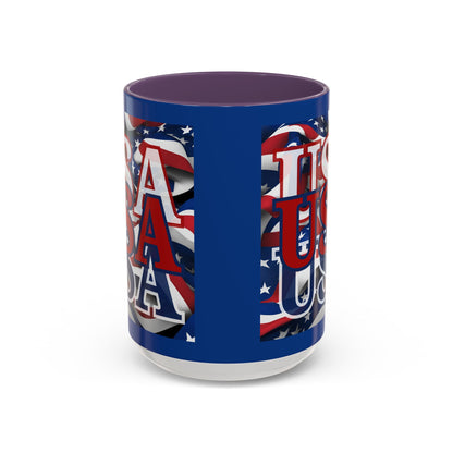 USA Red font Center Patriot Blue Accent Mug by theGreenDragonTavern.shop