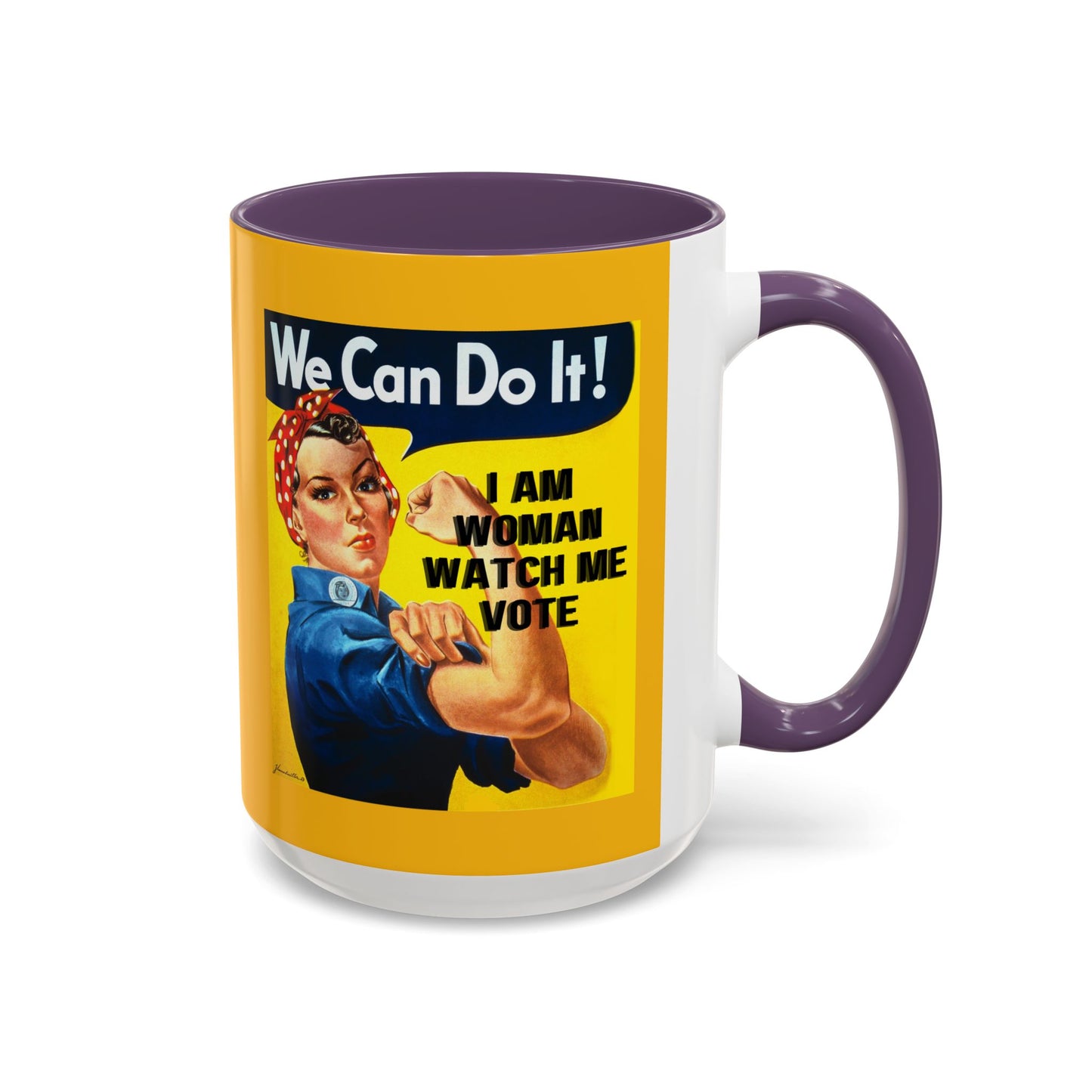 I Am Woman Watch Me Vote Rosie Yellow Accent Mug by theGreenDragonTavern.shop