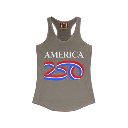America 250 White font Women's Racerback Tank Top by theGreenDragonTavern.shop