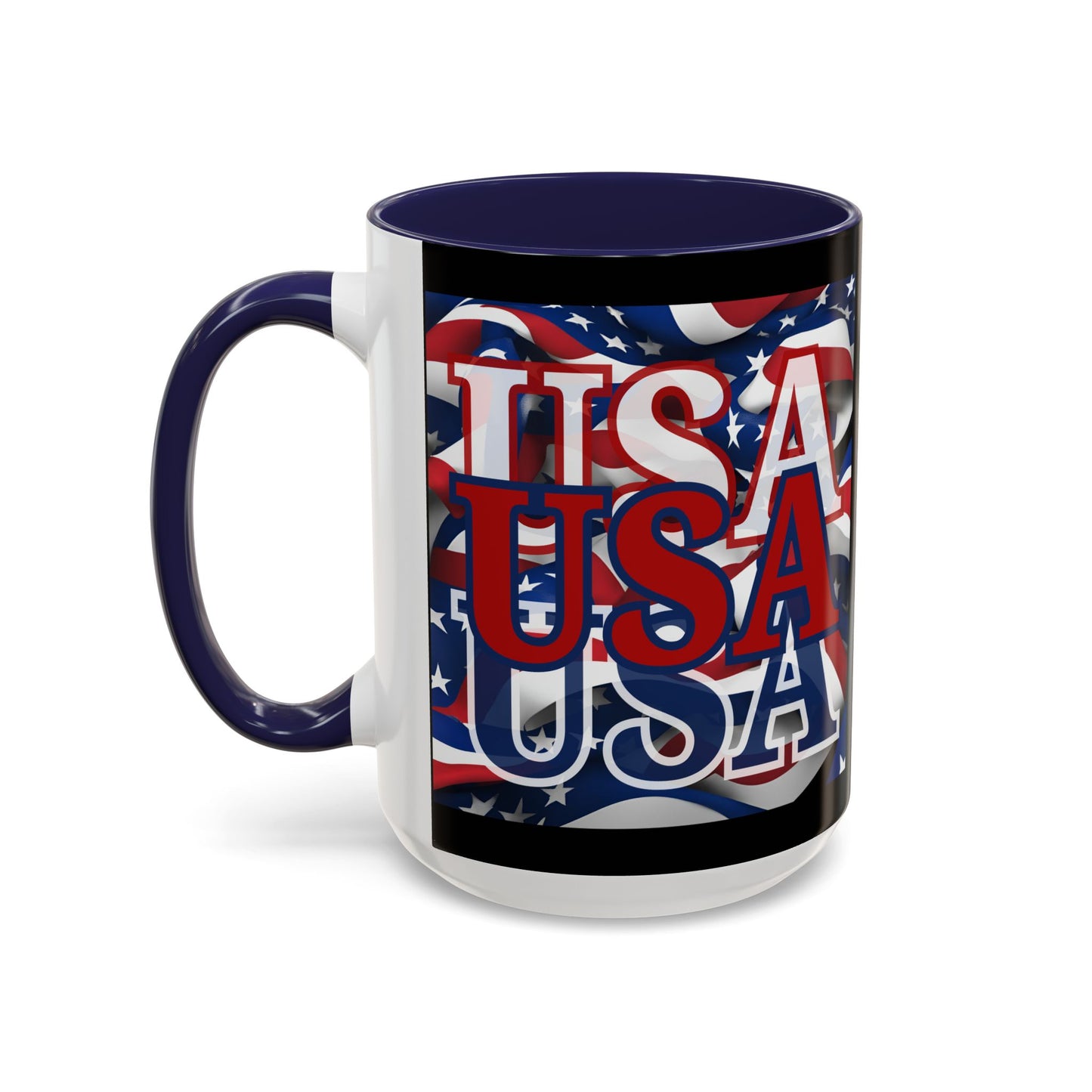 USA Red font Center Patriot Black Accent Mug by theGreenDragonTavern.shop