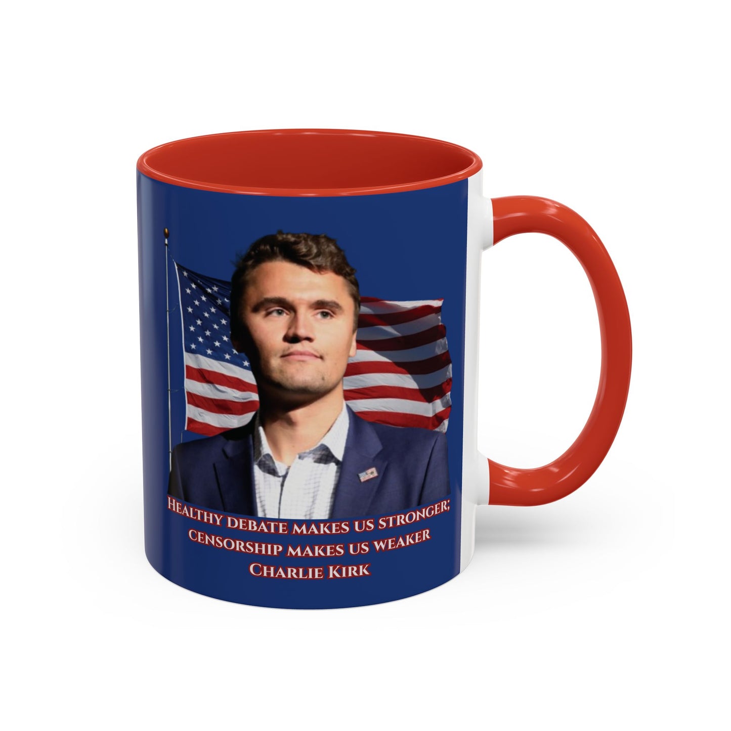 Charlie Kirk, Healthy Debate Blue Accent Mug by theGreenDragonTavern.shop
