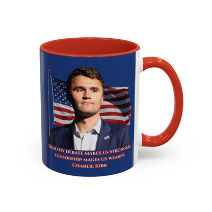 Charlie Kirk, Healthy Debate Blue Accent Mug by theGreenDragonTavern.shop