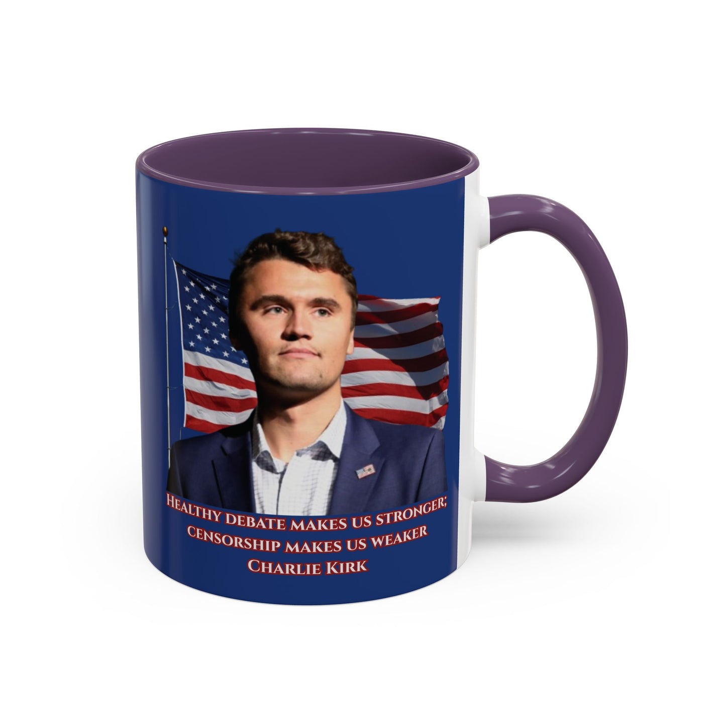 Charlie Kirk, Healthy Debate Blue Accent Mug by theGreenDragonTavern.shop