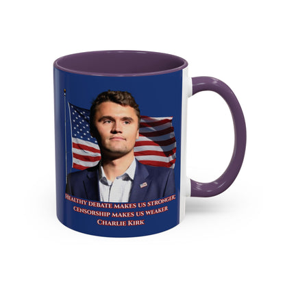 Charlie Kirk, Healthy Debate Blue Accent Mug by theGreenDragonTavern.shop