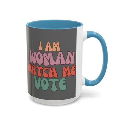 I Am Woman Watch Me Vote Grey Accent Mug by theGreenDragonTavern.shop